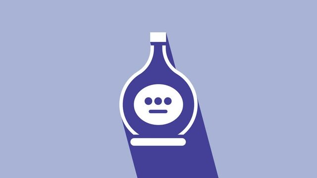 White Bottle of cognac or brandy icon isolated on purple background. 4K Video motion graphic animation