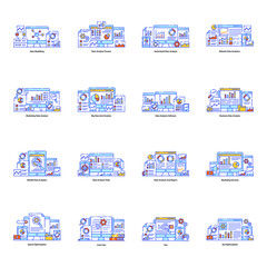 
Pack of Data Analysis and Ecommerce Flat Illustrations 
