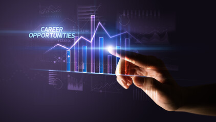 Hand touching CAREER OPPORTUNITIES button, business concept