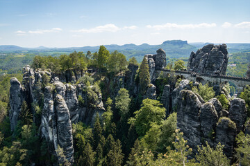 clear day view on the bastei brigde in the elbe sandstone mountains