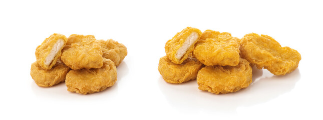 Fried chicken nuggets isolated on white background