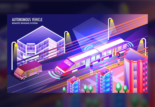 Autonomous Vehicle Concept Landing Page Design with City View