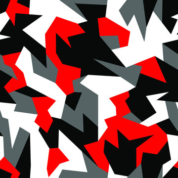 Geometric camouflage texture seamless pattern. Abstract modern military camo ornament for fabric and fashion print. Vector illustration.