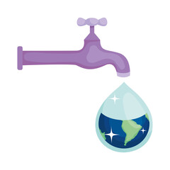 faucet with water drop with earth planet design