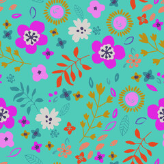 Fototapeta na wymiar T-shirt and dress pattern design for girls. Floral pattern