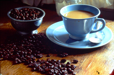 VINTAGE 1980's photo of coffee and beans shot on 35mm film