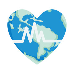 earth planet in cardio heart shape, colorful design