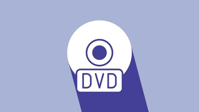 White CD or DVD disk icon isolated on purple background. Compact disc sign. 4K Video motion graphic animation