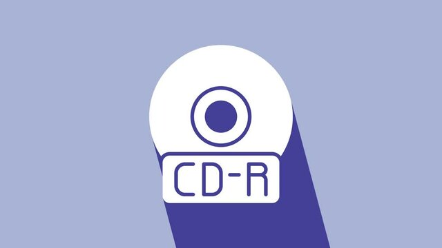 White CD or DVD disk icon isolated on purple background. Compact disc sign. 4K Video motion graphic animation
