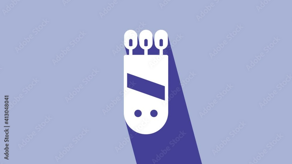 Poster white quiver with arrows icon isolated on purple background. 4k video motion graphic animation