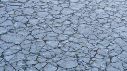 Big chunks of ice blocks forming a beautiful pattern, after the icebreaker ship passed by and crushed the densely packed ice. This is a necessity so that the sea traffic can continue in Stockholm.