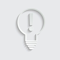 paper Light bulb icon vector,  lamp idea  icon with exclamation mark