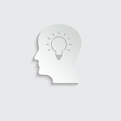 Paper person with bulb icon. man head  Businessman with bulb instead of the head 