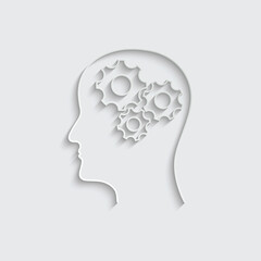 Paper head and settings icon. head with cogwheel vector
