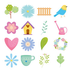 flowers and spring icon set, colorful design