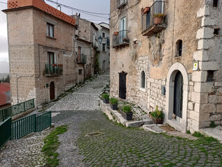 Fototapeta na wymiar Old houses in Guardia Sanframondi, a medieval village in the province of Salerno, Italy.