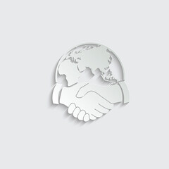 Paper handshake vector business icon. Globe handshake 
