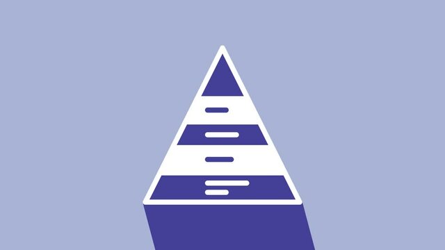 White Business pyramid chart infographics icon isolated on purple background. Pyramidal stages graph elements. 4K Video motion graphic animation