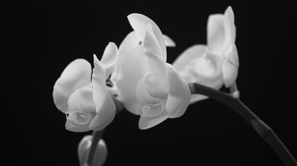 Naklejka na ściany i meble Phalaenopsis White Orchid Flower Profile Black and white