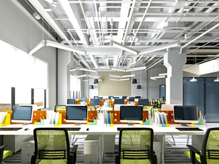 3d render of modern working office, open office