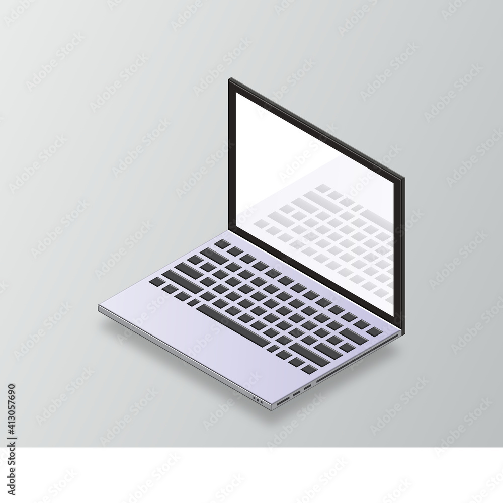 Poster vector 3d isometric laptop computer. isometric mock up of laptop. 3d laptop mockup. computer with bl