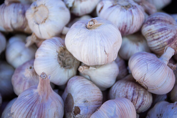Garlic on a table in a market