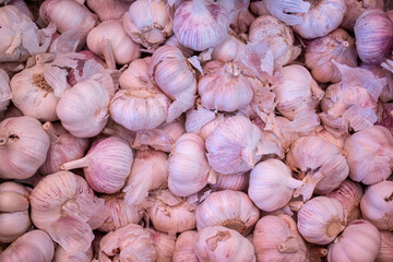 Garlic on a table in a market
