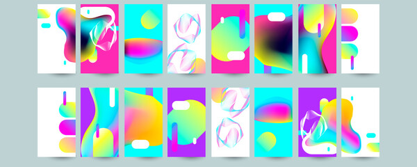 Set geometric colors fluid shapes eps 10. Flowing and liquid abstract gradient background for banner, poster or book. Vector design