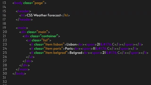HTML code, programmer Java language. Program code animation
