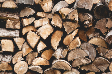 Fototapeta premium Stack of split firewood ready for burning