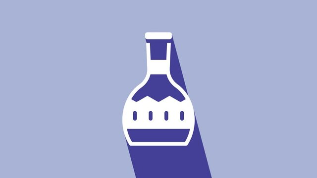 White Tequila bottle icon isolated on purple background. Mexican alcohol drink. 4K Video motion graphic animation