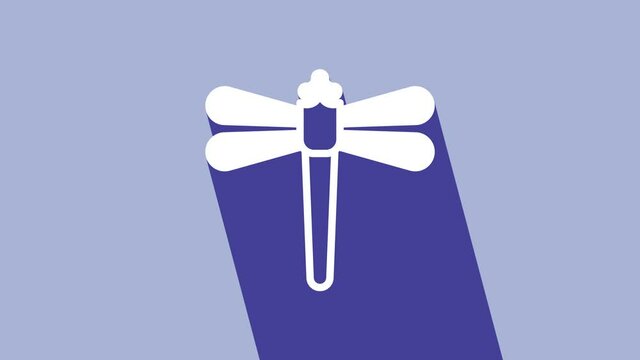 White Dragonfly icon isolated on purple background. 4K Video motion graphic animation