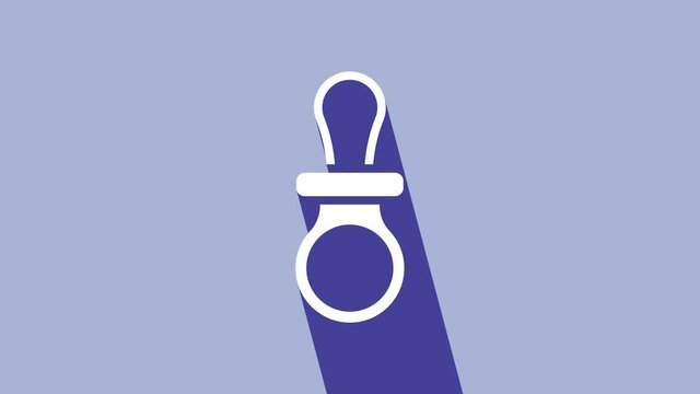 White Baby dummy pacifier icon isolated on purple background. Toy of a child. 4K Video motion graphic animation