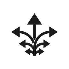 Branching arrows icon. Vector icon for branching three arrows. Arrows branching outline icon.