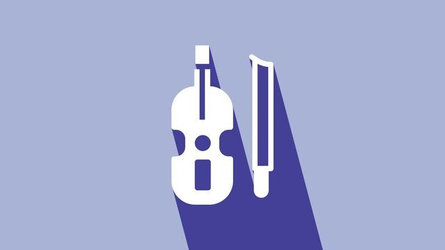 White Violin icon isolated on purple background. Musical instrument. 4K Video motion graphic animation