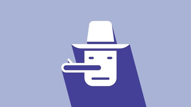 White Pinocchio icon isolated on purple background. 4K Video motion graphic animation
