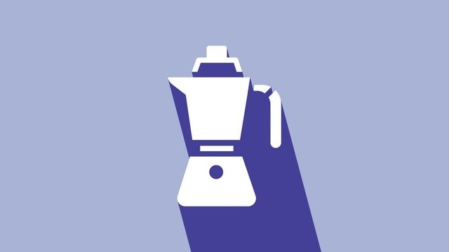 White Coffee maker moca pot icon isolated on purple background. 4K Video motion graphic animation