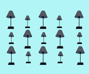 set of lamps silhouettes seamless pattern 