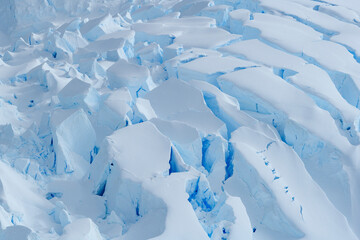 Antarctica, Antarctic Peninsula, Neko Harbour. Glacier detail showing serac and crevasses.