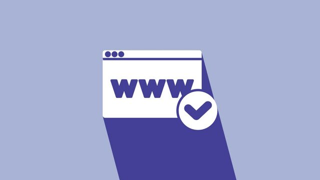 White Website template icon isolated on purple background. Internet communication protocol. 4K Video motion graphic animation