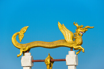 Fototapeta na wymiar Dragon statue in Golden Temple, the largest Theravada Buddhist temple in Bangladesh and has the country's second largest Buddha statue, Bandarban, Chittagong Division, Bangladesh