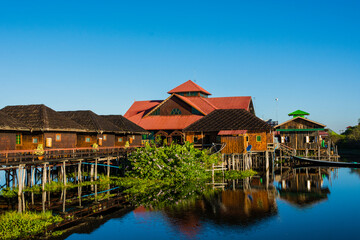 Obraz premium Myanmar. Shan State. Inle Lake. Golden Island Cottages floating hotel.