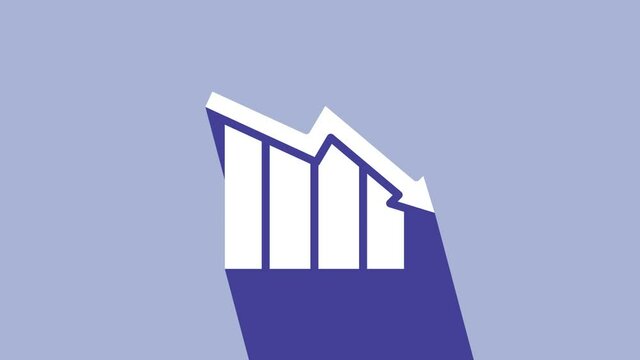 White Financial growth decrease icon isolated on purple background. Increasing revenue. 4K Video motion graphic animation