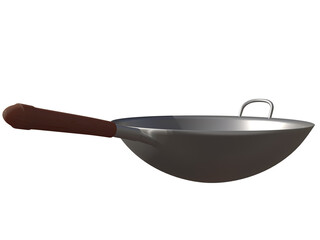 3D RENDER ILLUSTRATION. CLIPPING PATH Frying pan on isolated white background. Kitchenware cooking steel.