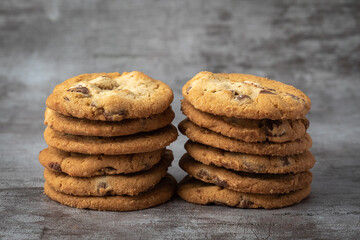 Cookies stacked with a neutral colored background