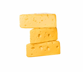 three piece of yellow cheese isolated on white background. 3d render