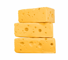 three yellow cheese isolated on white background. 3d render