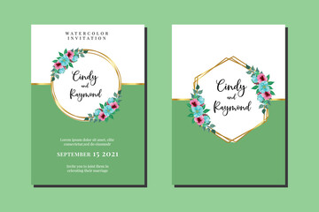 Wedding invitation frame set, floral watercolor hand drawn Himalayan Poppies Flower design Invitation Card Template