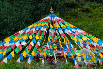 Praying flags in Mati Temple Scenic Area, Zhangye, Gansu Province, China