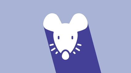 White Experimental mouse icon isolated on purple background. 4K Video motion graphic animation